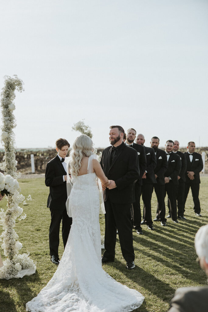 Outdoor wedding ceremony in California at Evanelle Vineyards