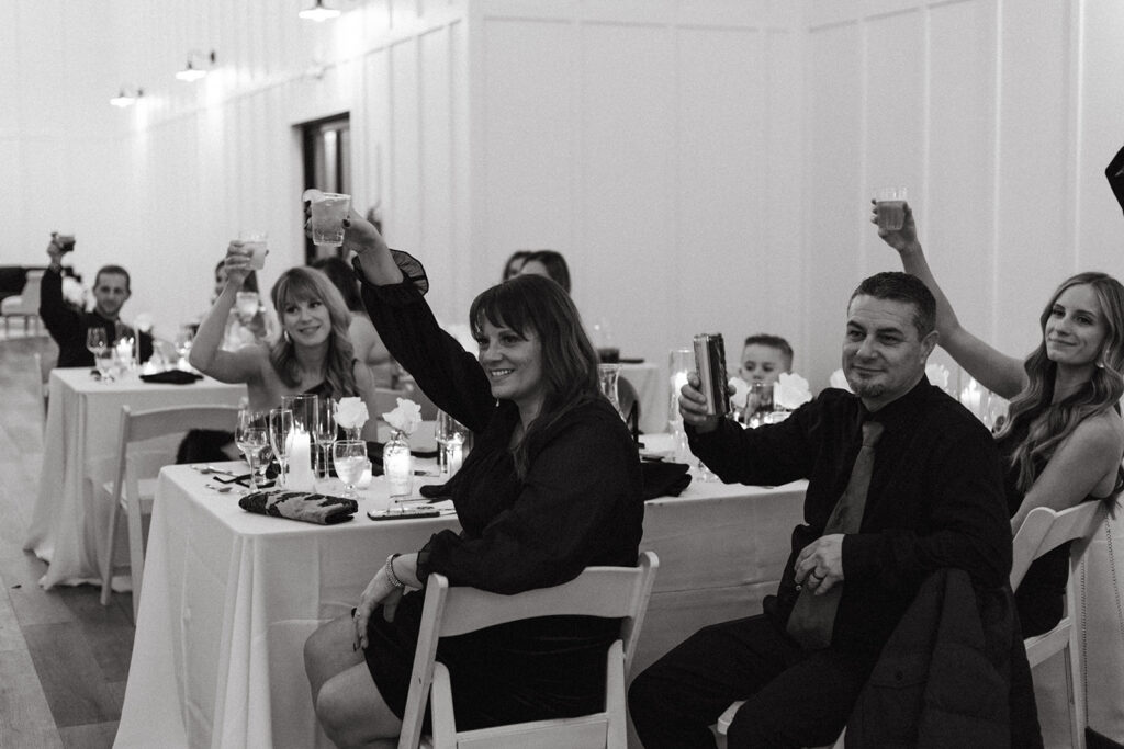 Wedding guests toasting