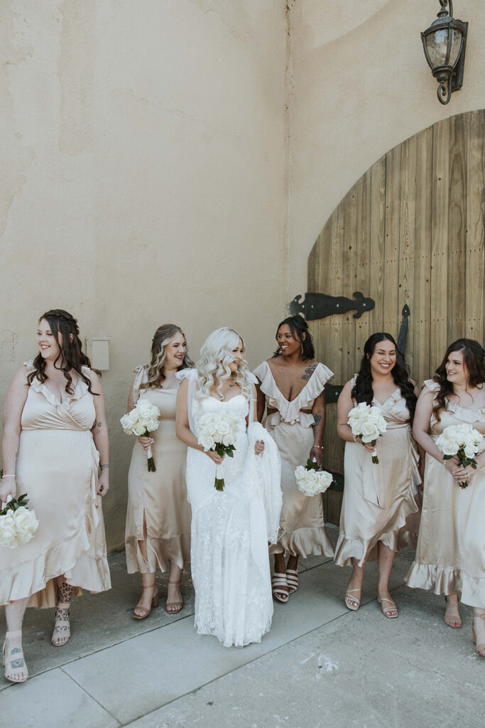 Bride and bridesmaids photos from wedding in California at Evanelle Vineyards