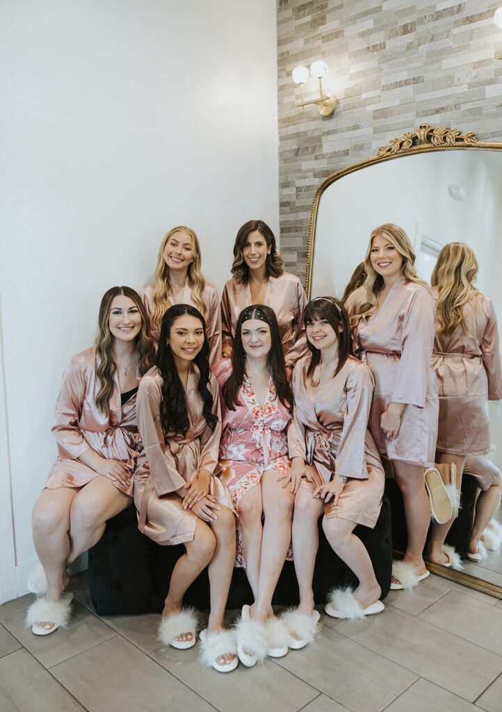 Bride and bridesmaids in their robes
