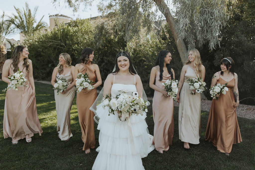 Bride and bridesmaids portraits from Las Vegas wedding at Lotus House