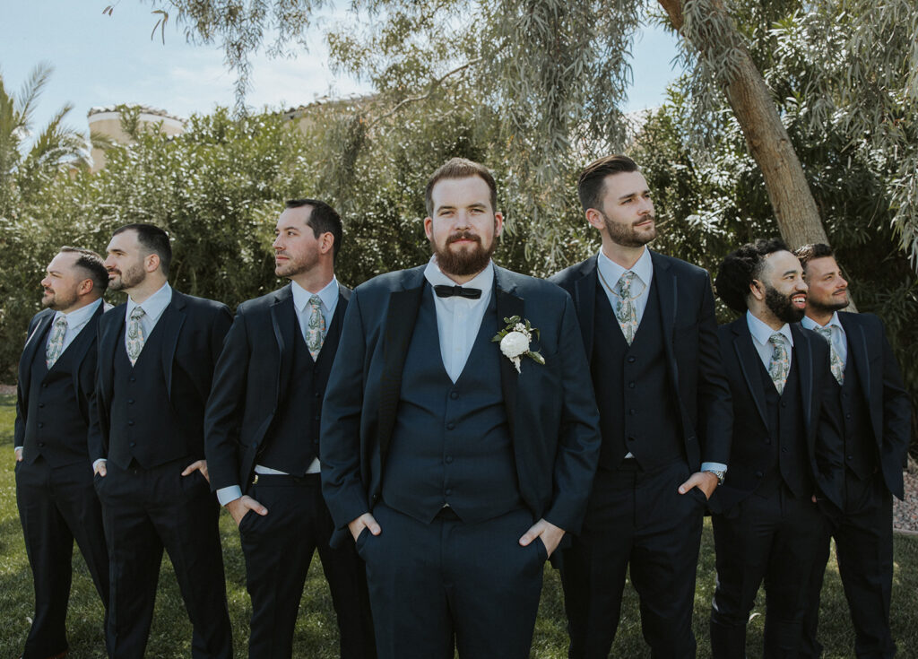 Groom and groomsmen portraits from Las Vegas wedding at Lotus House