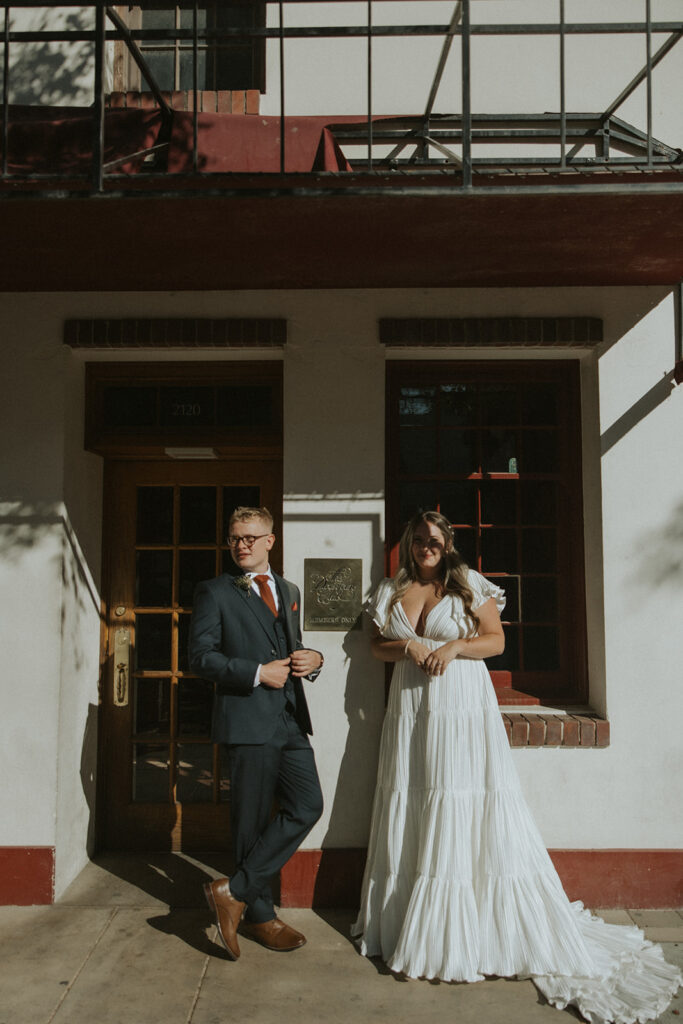 Bride and groom portraits from a small intimate wedding in Fresno California