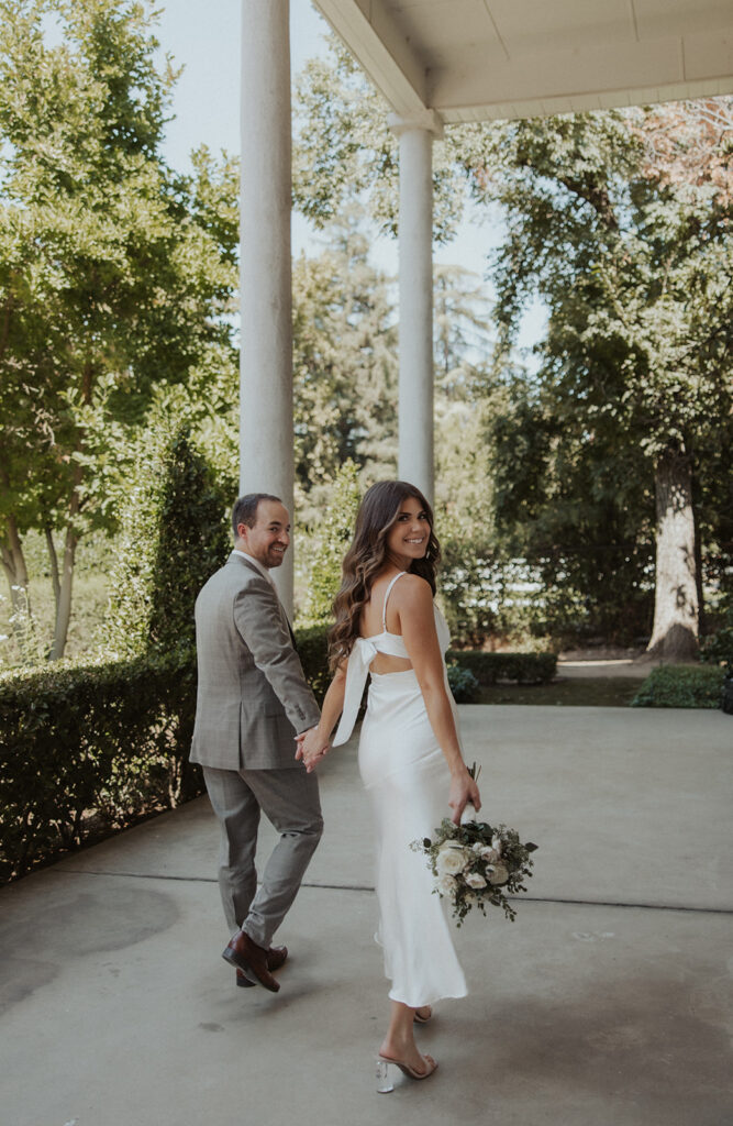 Bride and groom portraits from an intimate backyard California elopement 