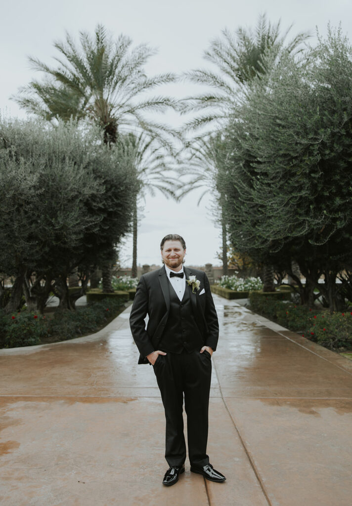 Grooms portraits from a Tuscan Gardens wedding in Fresno County, California