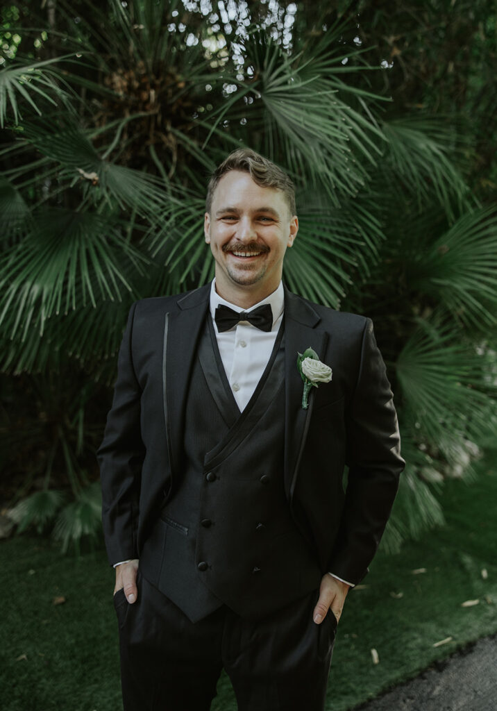 Outdoor groom portraits from a Oceanside Botanica wedding in SoCal