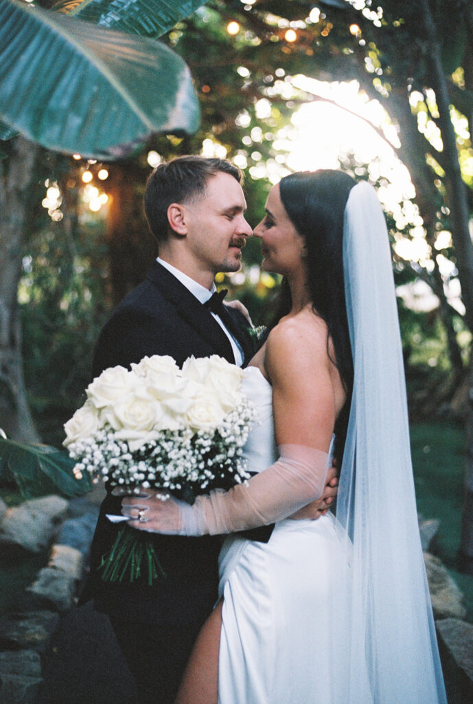 Bride and groom portraits on film from a Oceanside Botanica wedding in SoCal