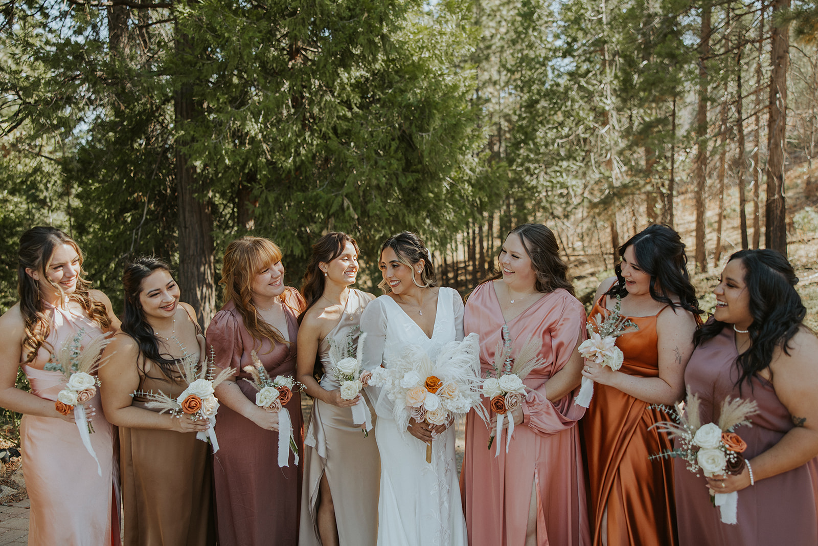 bride and bridesmaids photos from a California mountain wedding at lillaskog lodge