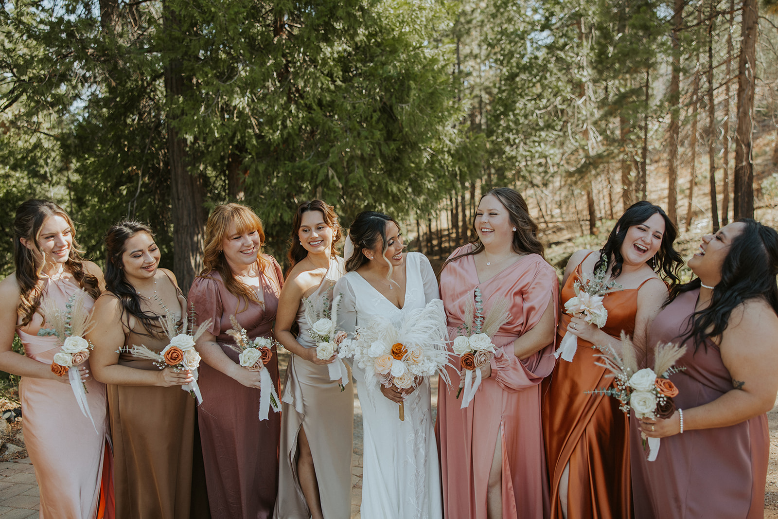 bride and bridesmaids photos from a California mountain wedding at lillaskog lodge