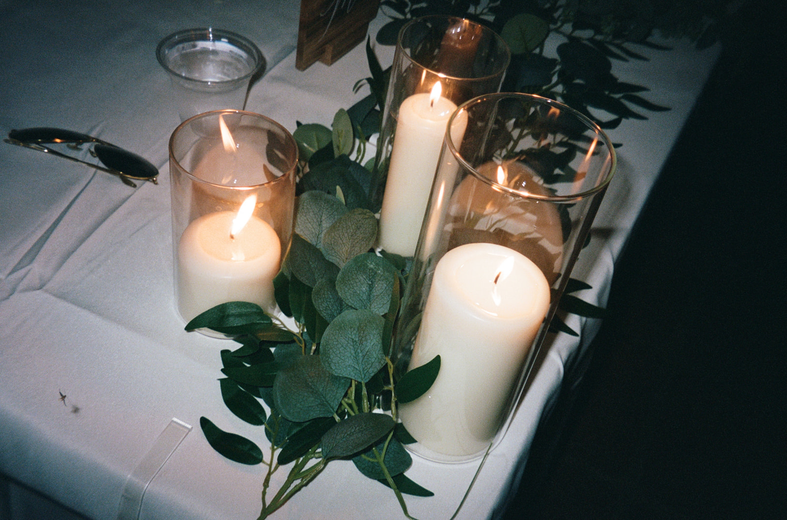 Candle lit wedding reception table